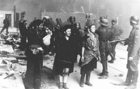 Jewish resistance fighters captured by SS troops during the Warsaw ghetto uprising